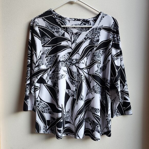Allison Daly Black /White Tunic Boho Blouse Size Petite Large - Picture 1 of 12
